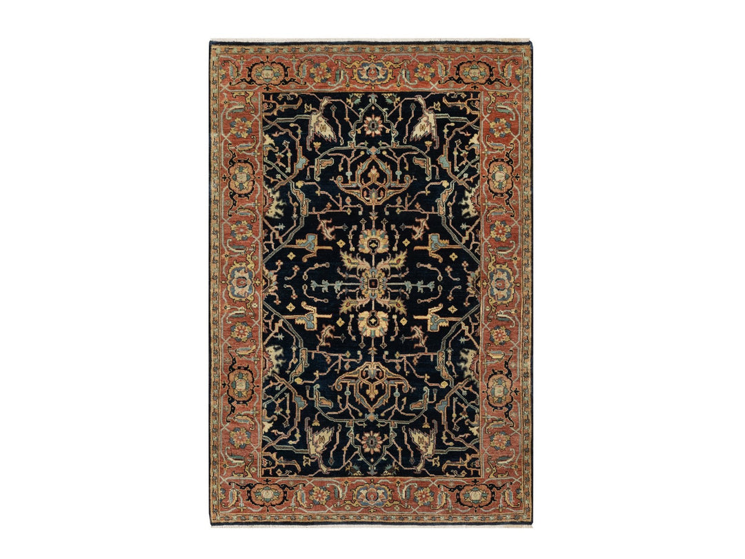 4'2" x 6'3" New Hand Knotted Blue Wool Rectangle Oriental Rug - MOA10290930