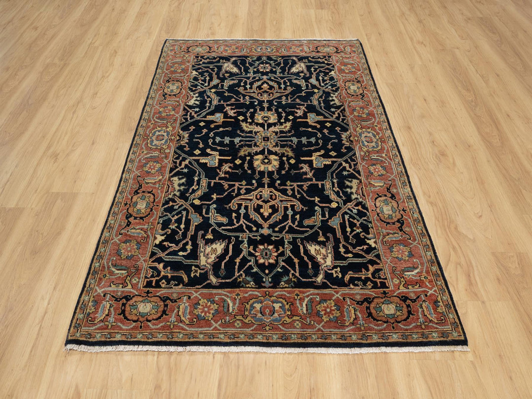 4'2" x 6'3" New Hand Knotted Blue Wool Rectangle Oriental Rug - MOA10290930