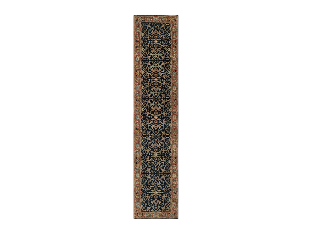 2'8" x 12'1" New Hand Knotted Blue Wool Runner Oriental Rug - MOA10290932