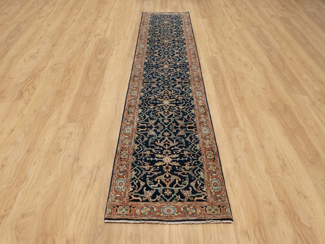 2'8" x 12'1" New Hand Knotted Blue Wool Runner Oriental Rug - MOA10290932