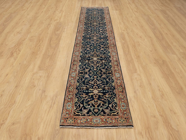 2'8" x 12'1" New Hand Knotted Blue Wool Runner Oriental Rug - MOA10290932