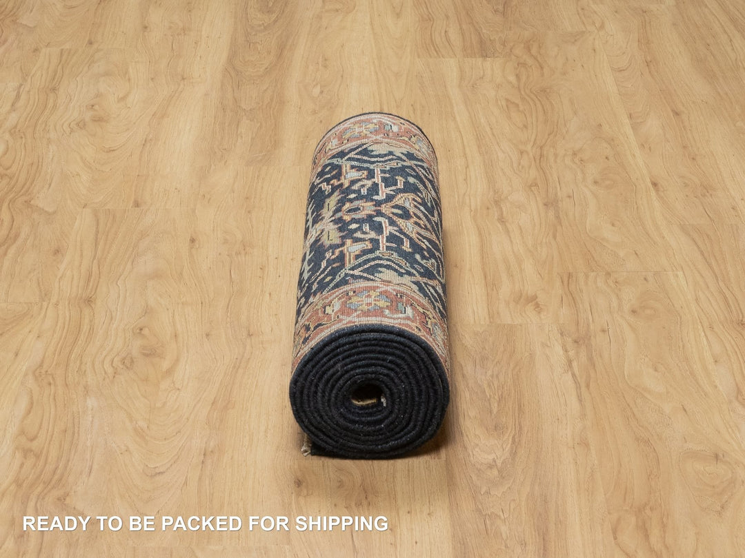 2'8" x 12'1" New Hand Knotted Blue Wool Runner Oriental Rug - MOA10290932