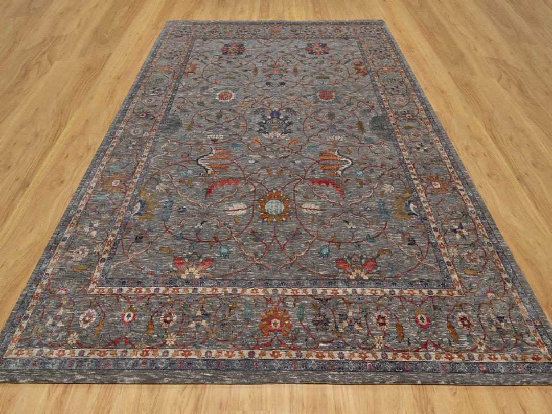 8'11" x 12'1" New Hand Knotted Brown Wool & Silk Rectangle Oriental Rug - MOA10290941