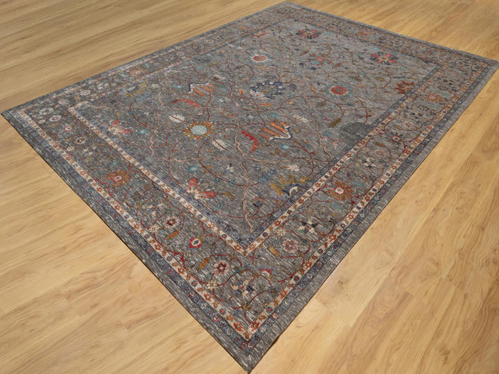 8'11" x 12'1" New Hand Knotted Brown Wool & Silk Rectangle Oriental Rug - MOA10290941