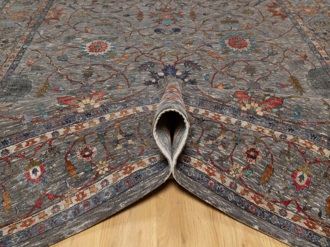8'11" x 12'1" New Hand Knotted Brown Wool & Silk Rectangle Oriental Rug - MOA10290941