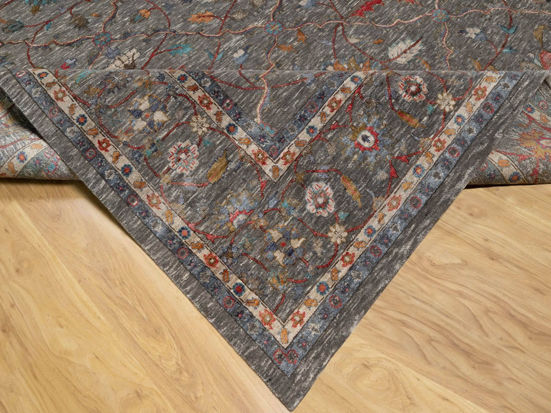 8'11" x 12'1" New Hand Knotted Brown Wool & Silk Rectangle Oriental Rug - MOA10290941