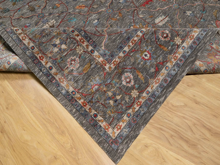 8'11" x 12'1" New Hand Knotted Brown Wool & Silk Rectangle Oriental Rug - MOA10290941