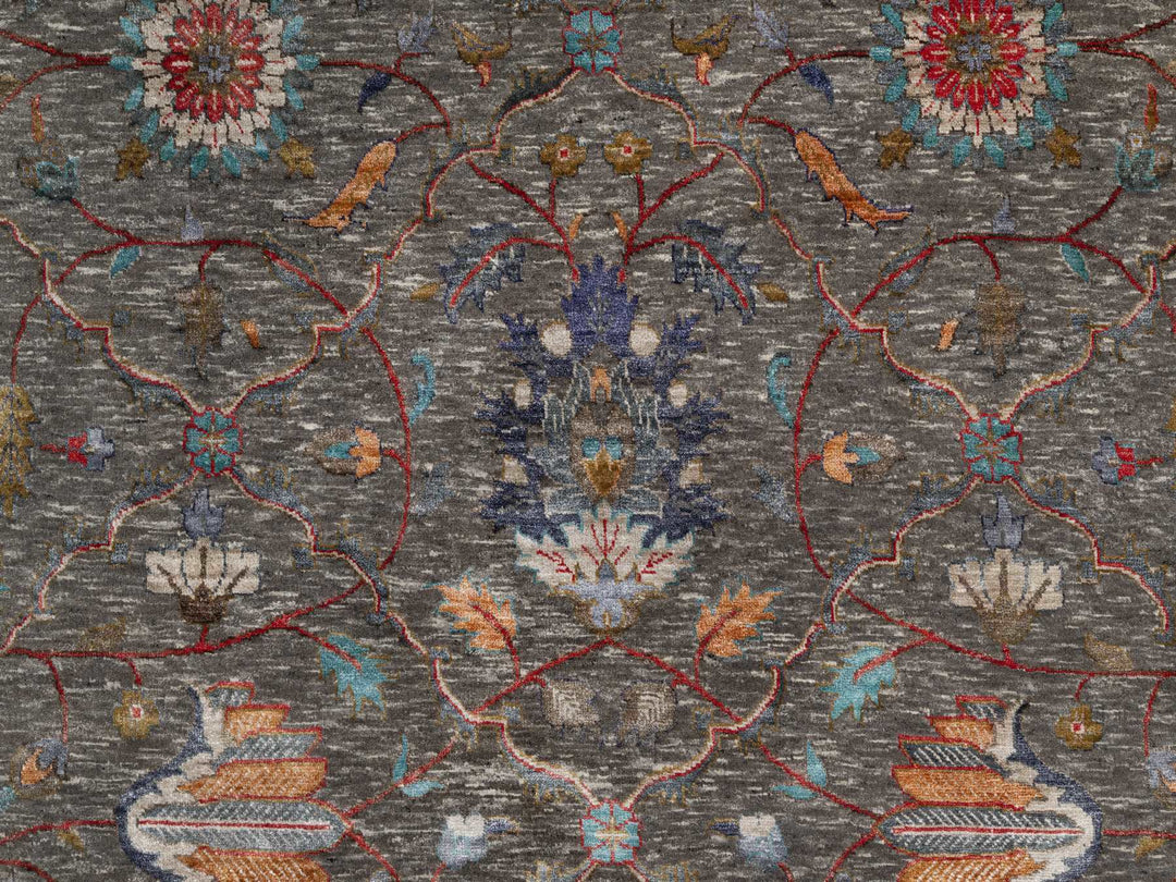 8'11" x 12'1" New Hand Knotted Brown Wool & Silk Rectangle Oriental Rug - MOA10290941