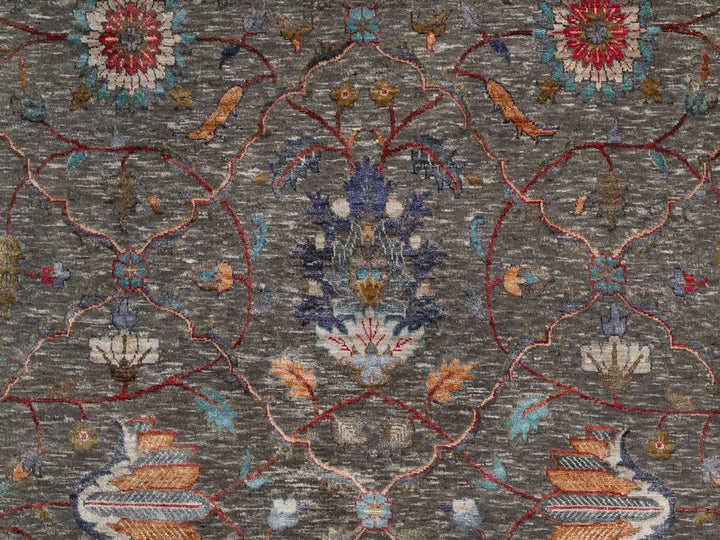 8'11" x 12'1" New Hand Knotted Brown Wool & Silk Rectangle Oriental Rug - MOA10290941