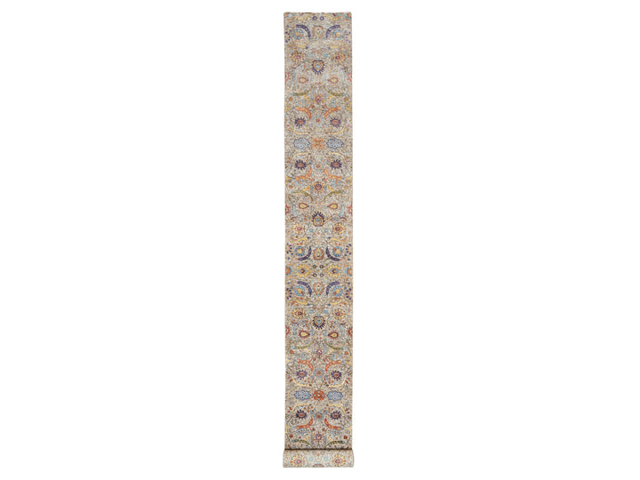 2'7" x 23'10" New Hand Knotted Beige Wool & Silk Runner Oriental Rug - MOA10290943