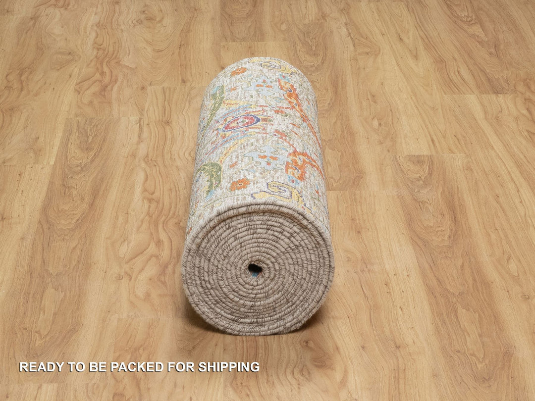 2'7" x 23'10" New Hand Knotted Ivory Wool & Silk Runner Oriental Rug - MOA10290943