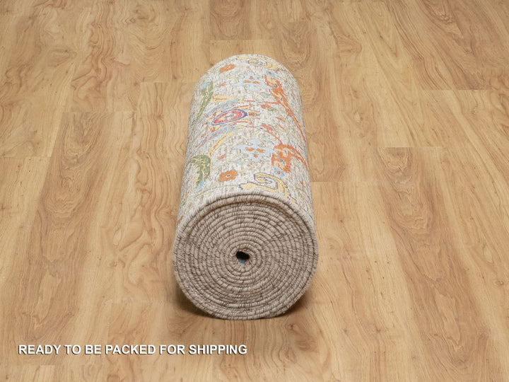 2'7" x 23'10" New Hand Knotted Ivory Wool & Silk Runner Oriental Rug - MOA10290943