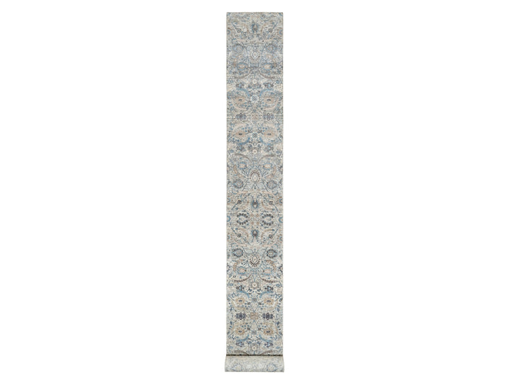 2'7" x 25'9" New Hand Knotted Ivory Wool & Silk Runner Oriental Rug - MOA10290944