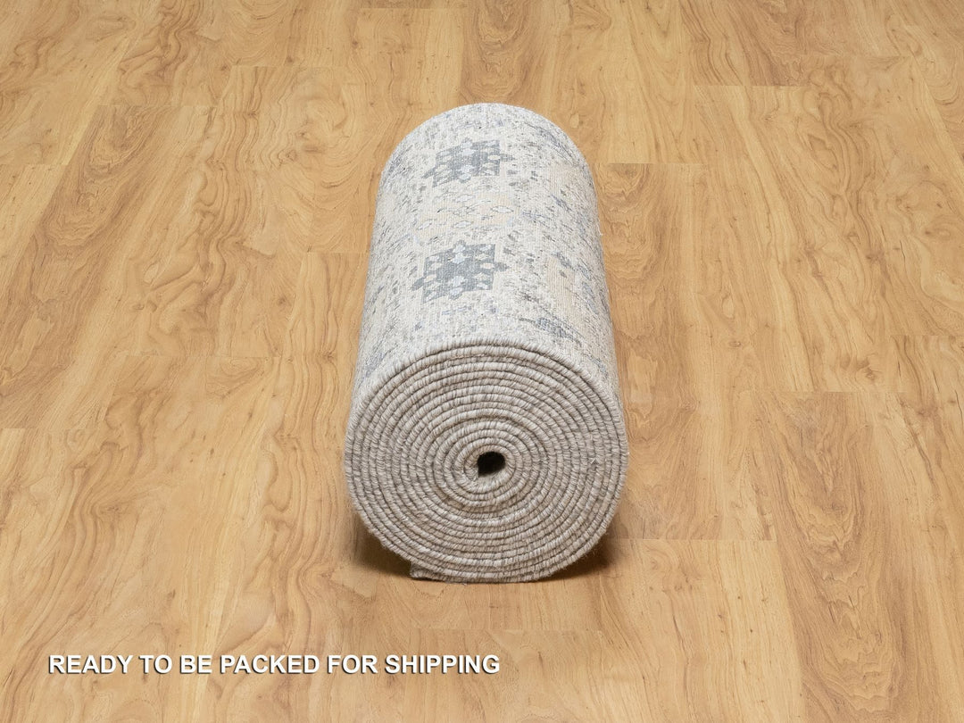 2'7" x 25'9" New Hand Knotted Ivory Wool & Silk Runner Oriental Rug - MOA10290944
