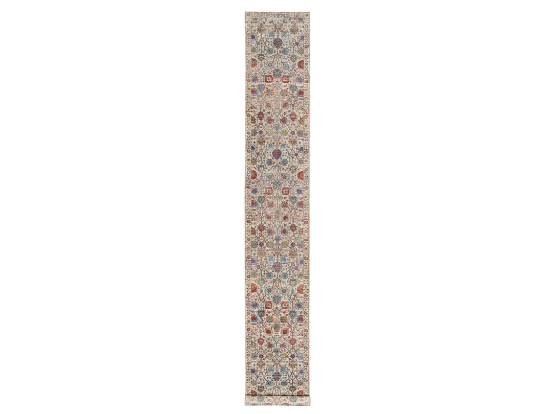 2'6" x 18'4" New Hand Knotted Ivory Wool & Silk Runner Oriental Rug - MOA10290945