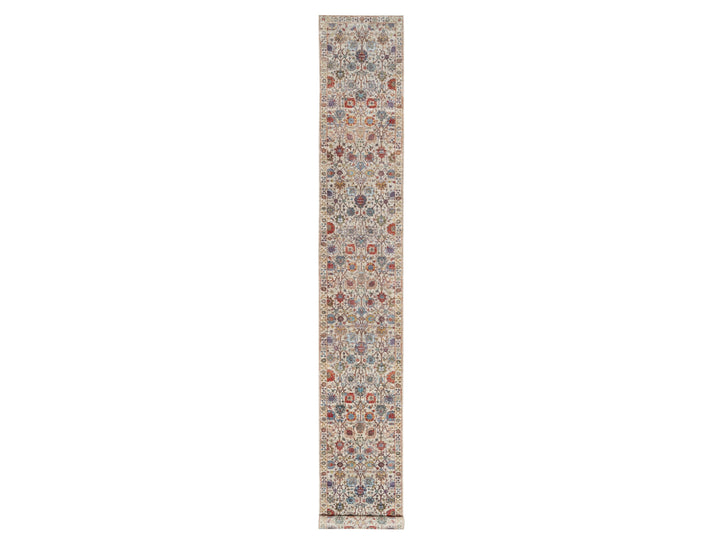 2'6" x 18'4" New Hand Knotted Ivory Wool & Silk Runner Oriental Rug - MOA10290945