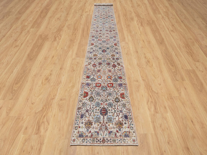 2'6" x 18'4" New Hand Knotted Ivory Wool & Silk Runner Oriental Rug - MOA10290945