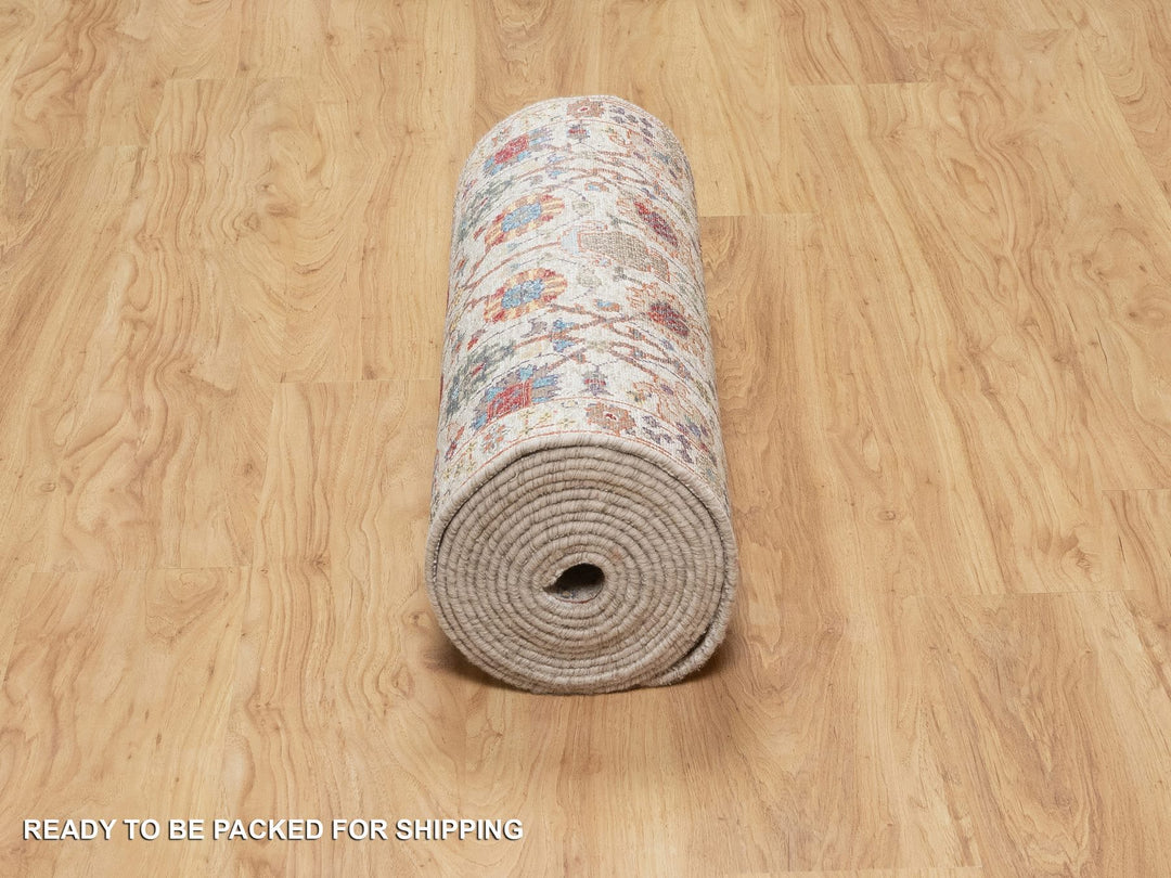 2'6" x 18'4" New Hand Knotted Ivory Wool & Silk Runner Oriental Rug - MOA10290945