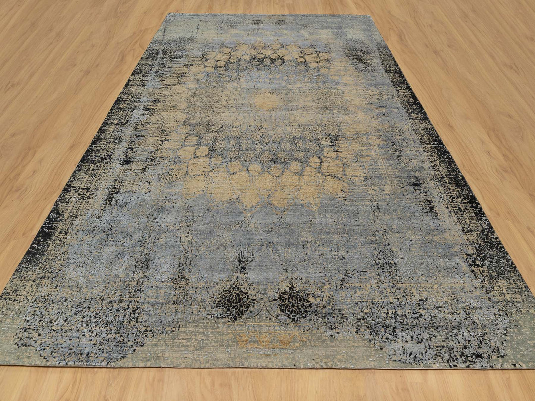 10'0" x 13'11" New Hand Knotted Brown Wool & Silk Rectangle Oriental Rug - MOA10290946