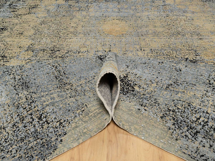 10'0" x 13'11" New Hand Knotted Brown Wool & Silk Rectangle Oriental Rug - MOA10290946