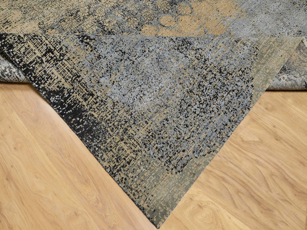 10'0" x 13'11" New Hand Knotted Brown Wool & Silk Rectangle Oriental Rug - MOA10290946