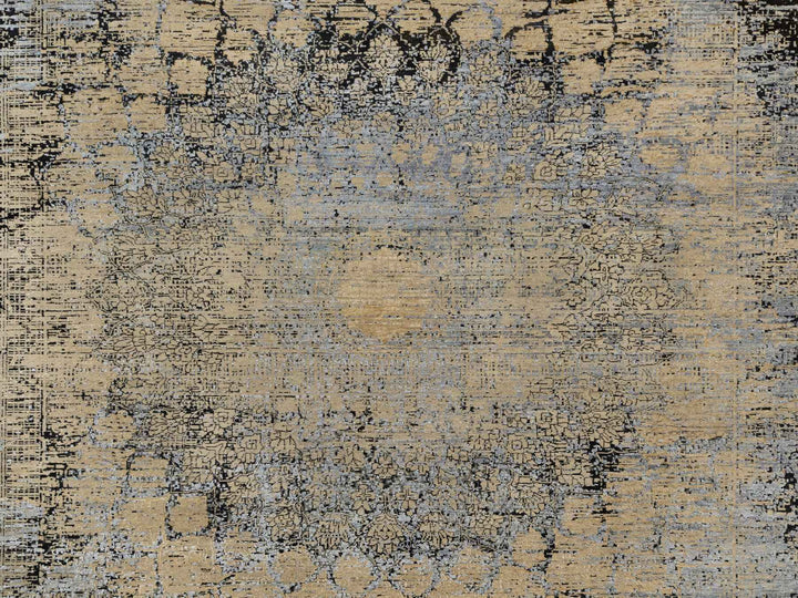 10'0" x 13'11" New Hand Knotted Brown Wool & Silk Rectangle Oriental Rug - MOA10290946