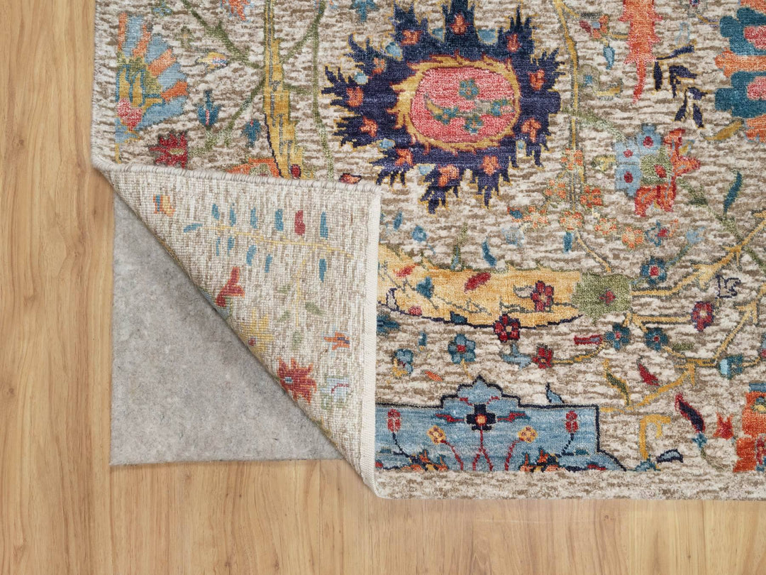 6'3" x 9'1" New Hand Knotted Beige Wool & Silk Rectangle Oriental Rug - MOA10290947