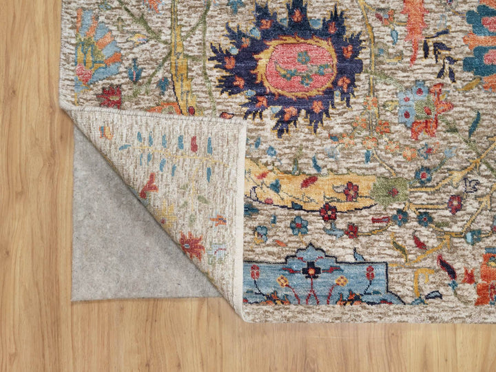 6'3" x 9'1" New Hand Knotted Beige Wool & Silk Rectangle Oriental Rug - MOA10290947
