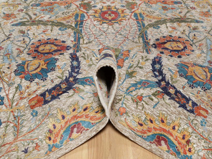 6'3" x 9'1" New Hand Knotted Beige Wool & Silk Rectangle Oriental Rug - MOA10290947