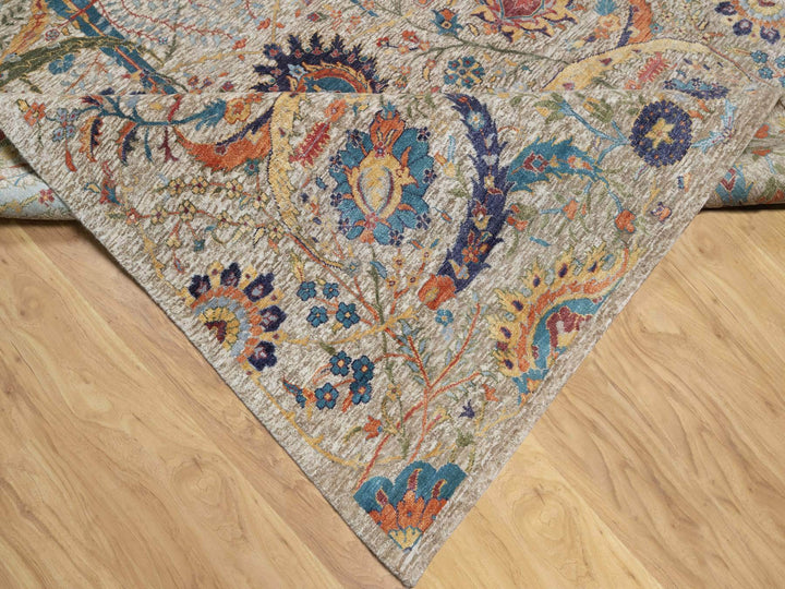 6'3" x 9'1" New Hand Knotted Beige Wool & Silk Rectangle Oriental Rug - MOA10290947
