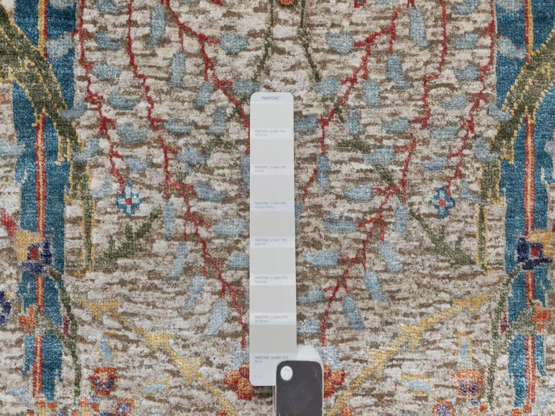 6'3" x 9'1" New Hand Knotted Beige Wool & Silk Rectangle Oriental Rug - MOA10290947