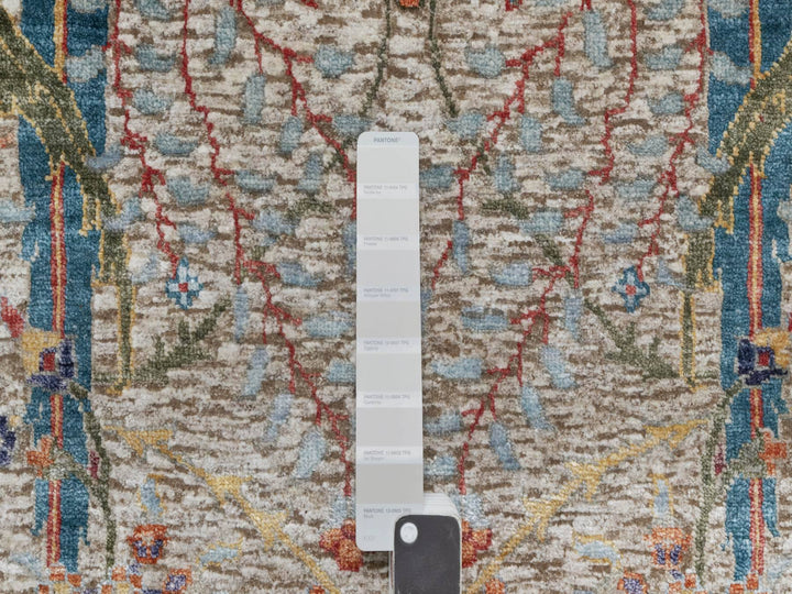 6'3" x 9'1" New Hand Knotted Beige Wool & Silk Rectangle Oriental Rug - MOA10290947