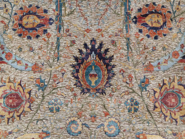 6'3" x 9'1" New Hand Knotted Beige Wool & Silk Rectangle Oriental Rug - MOA10290947