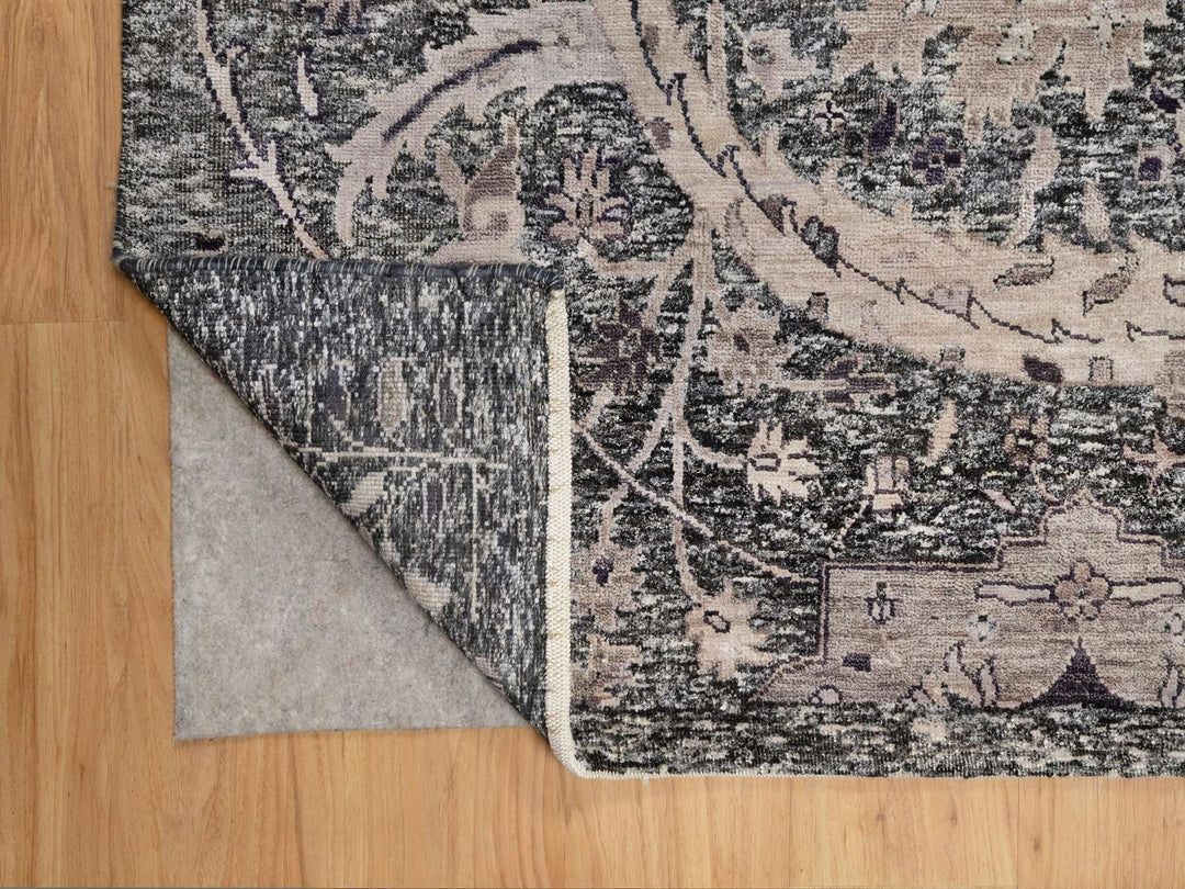 9'11" x 13'10" New Hand Knotted Black Wool & Silk Rectangle Oriental Rug - MOA10290948