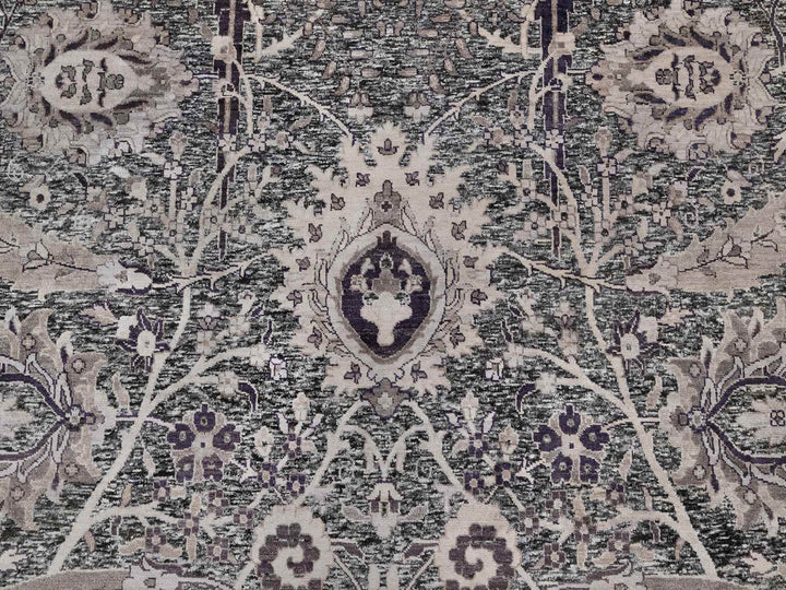 9'11" x 13'10" New Hand Knotted Black Wool & Silk Rectangle Oriental Rug - MOA10290948