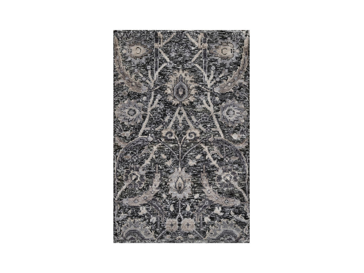 1'11" x 3'0" New Hand Knotted Black Wool & Silk Rectangle Oriental Rug - MOA10290949