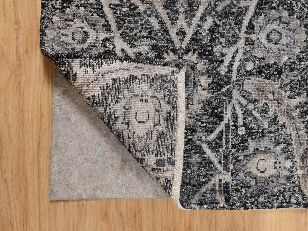 1'11" x 3'0" New Hand Knotted Black Wool & Silk Rectangle Oriental Rug - MOA10290949