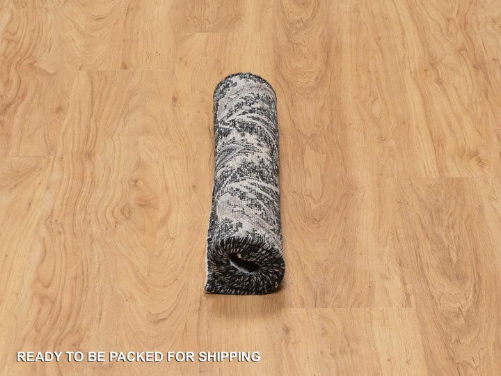 1'11" x 3'0" New Hand Knotted Black Wool & Silk Rectangle Oriental Rug - MOA10290949