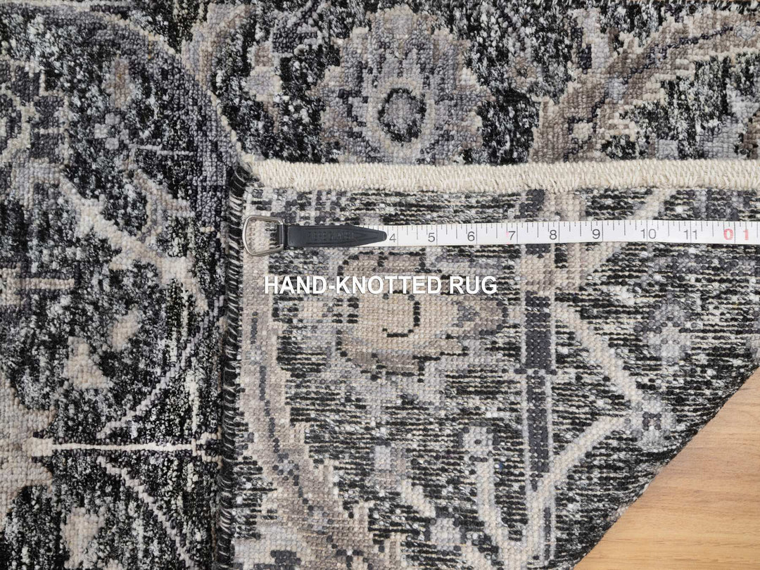 1'11" x 3'0" New Hand Knotted Black Wool & Silk Rectangle Oriental Rug - MOA10290949
