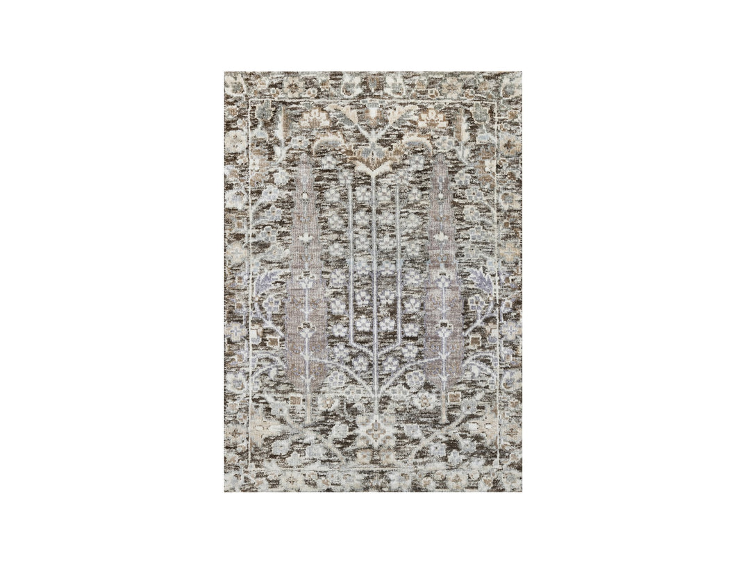 2'1" x 2'11" New Hand Knotted Grey Wool & Silk Rectangle Oriental Rug - MOA10290950