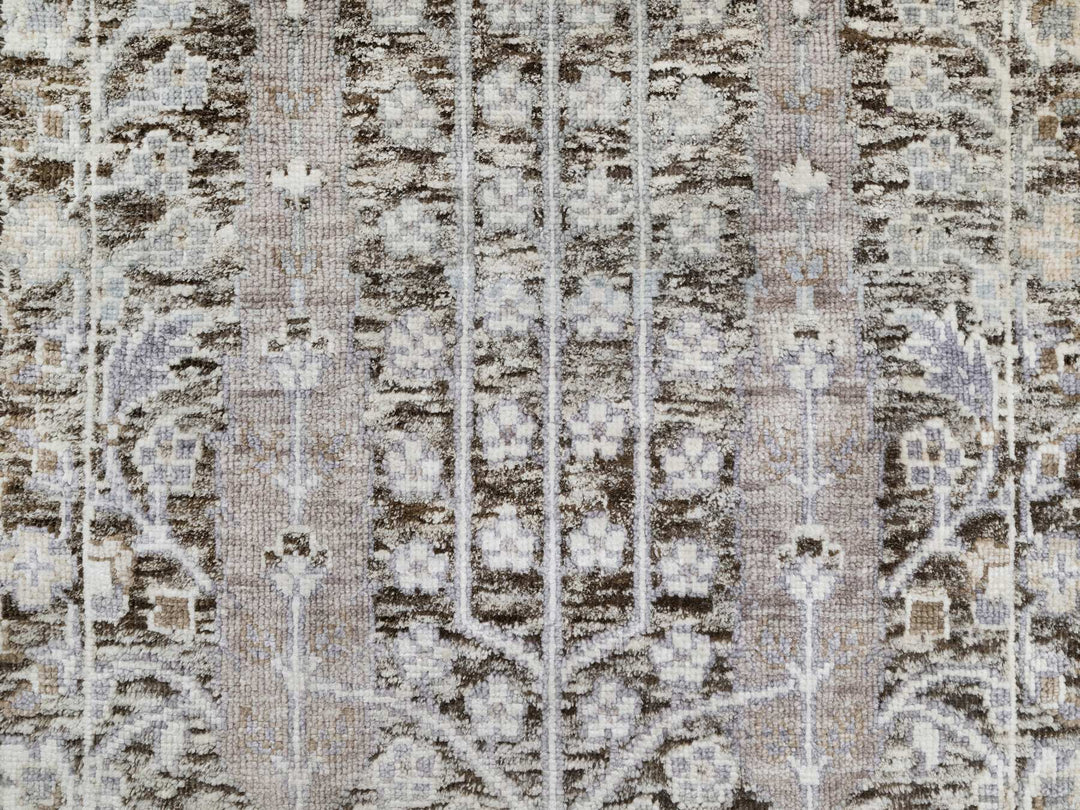 2'1" x 2'11" New Hand Knotted Brown Wool & Silk Rectangle Oriental Rug - MOA10290950