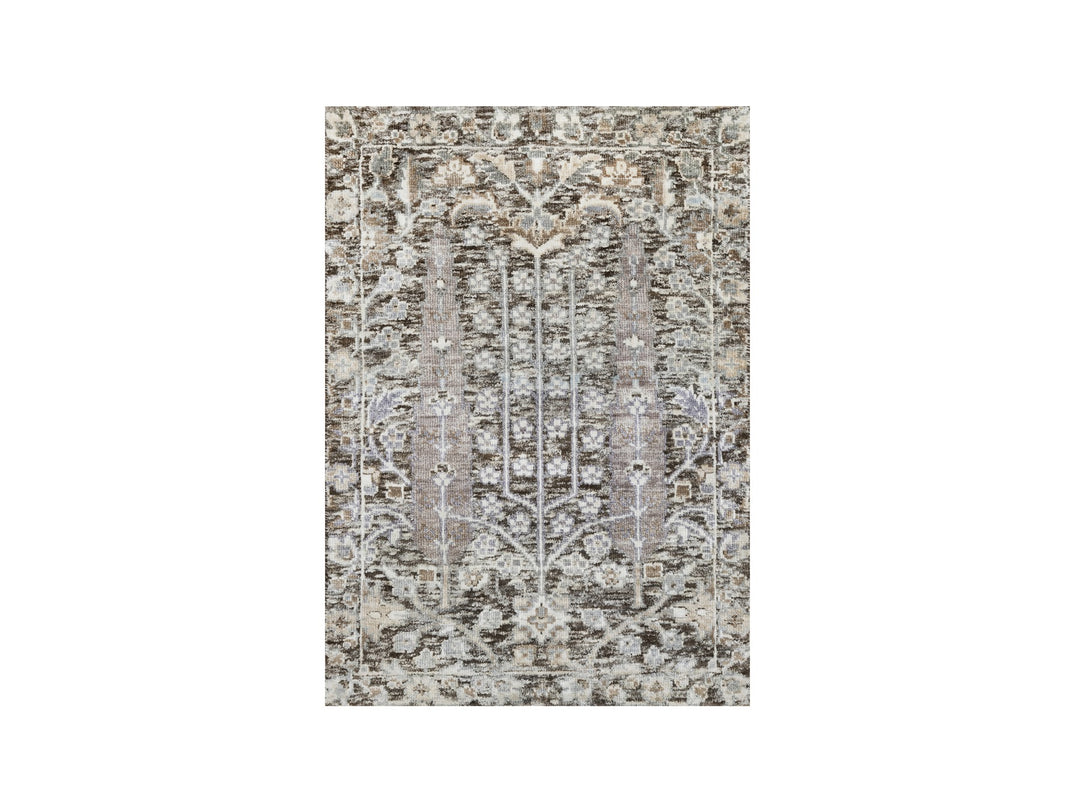 2'0" x 2'11" New Hand Knotted Grey Wool & Silk Rectangle Oriental Rug - MOA10290951