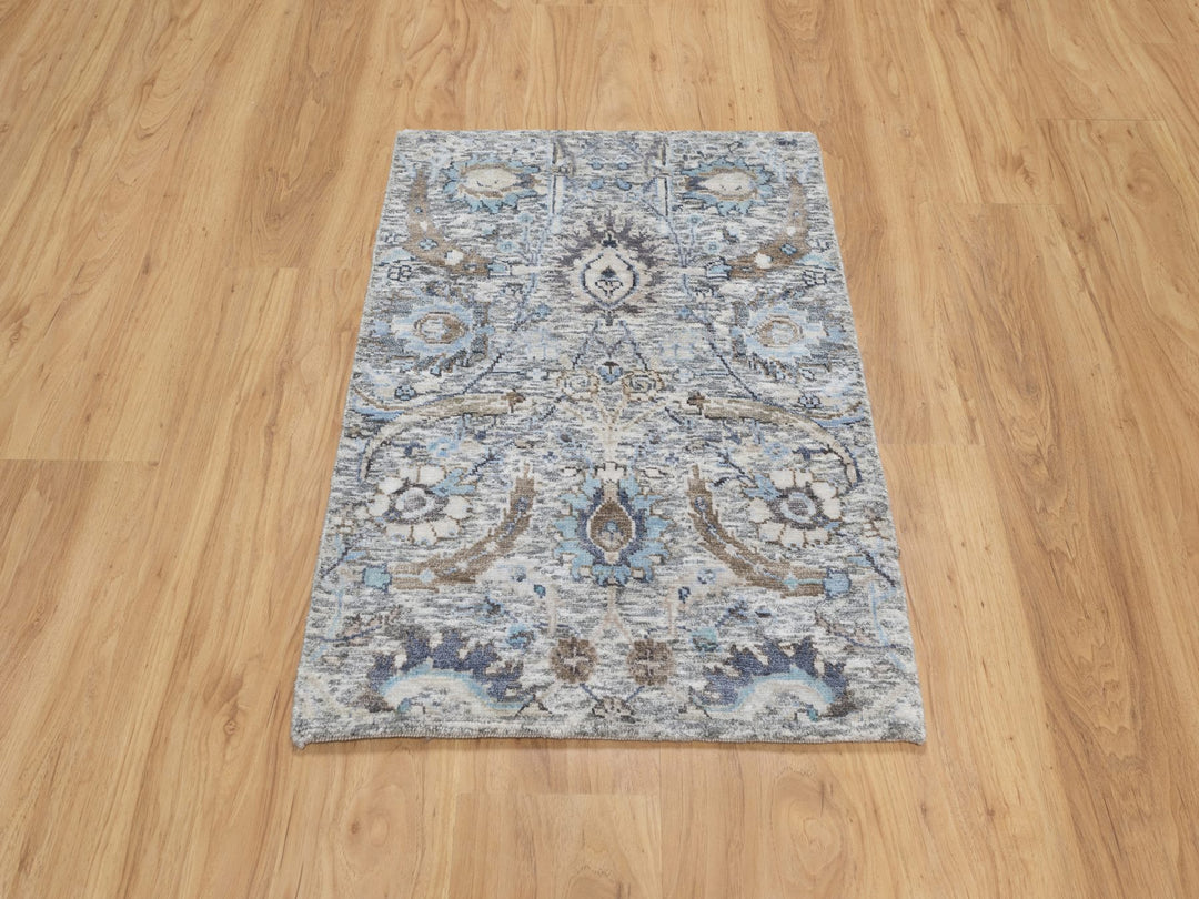2'1" x 3'0" New Hand Knotted Ivory Wool & Silk Rectangle Oriental Rug - MOA10290952