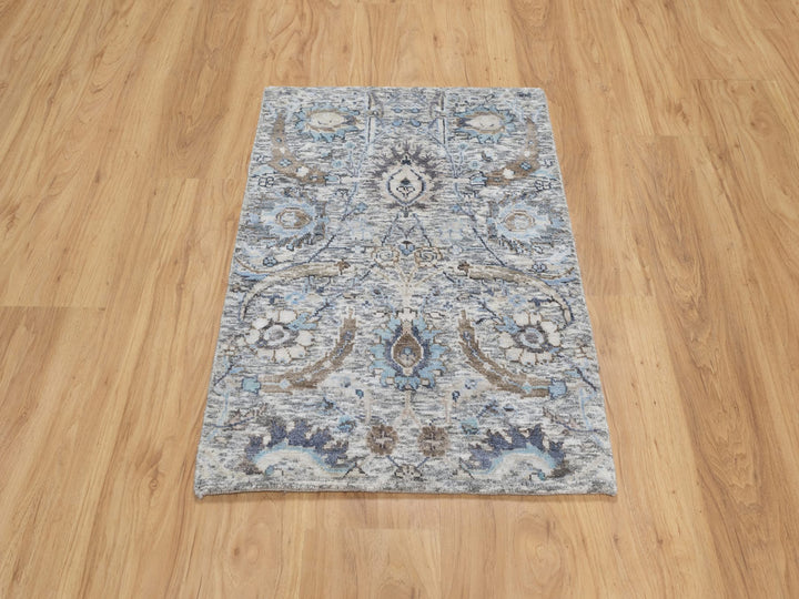 2'1" x 3'0" New Hand Knotted Ivory Wool & Silk Rectangle Oriental Rug - MOA10290952