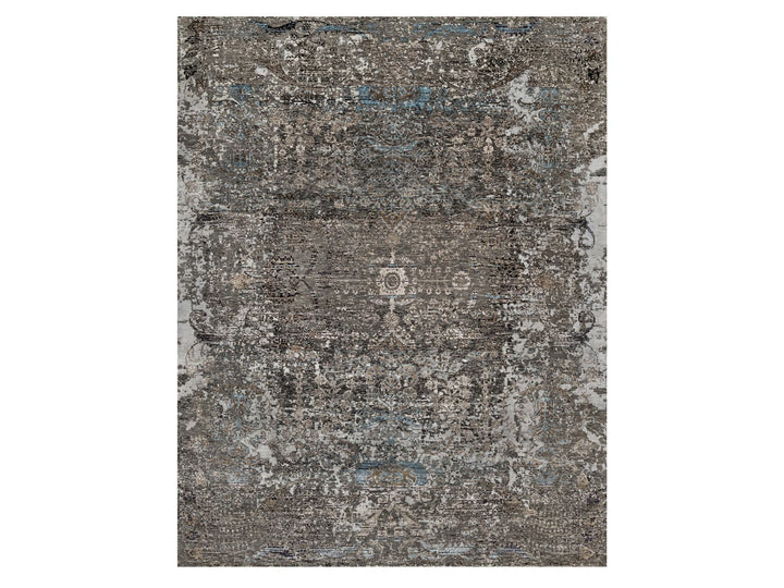 7'11" x 9'10" New Hand Knotted Grey Wool & Silk Rectangle Oriental Rug - MOA10290955