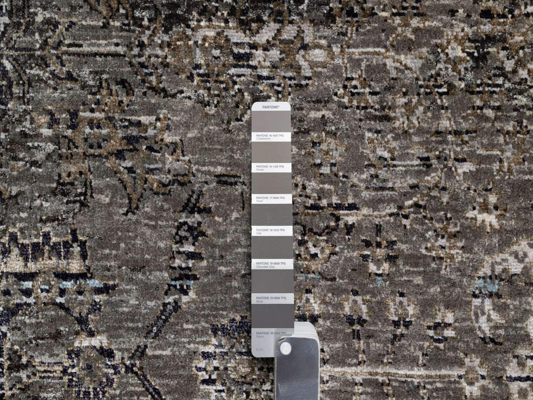 7'11" x 9'10" New Hand Knotted Grey Wool & Silk Rectangle Oriental Rug - MOA10290955