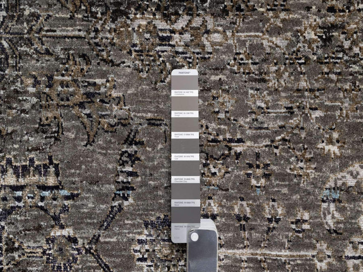 7'11" x 9'10" New Hand Knotted Grey Wool & Silk Rectangle Oriental Rug - MOA10290955