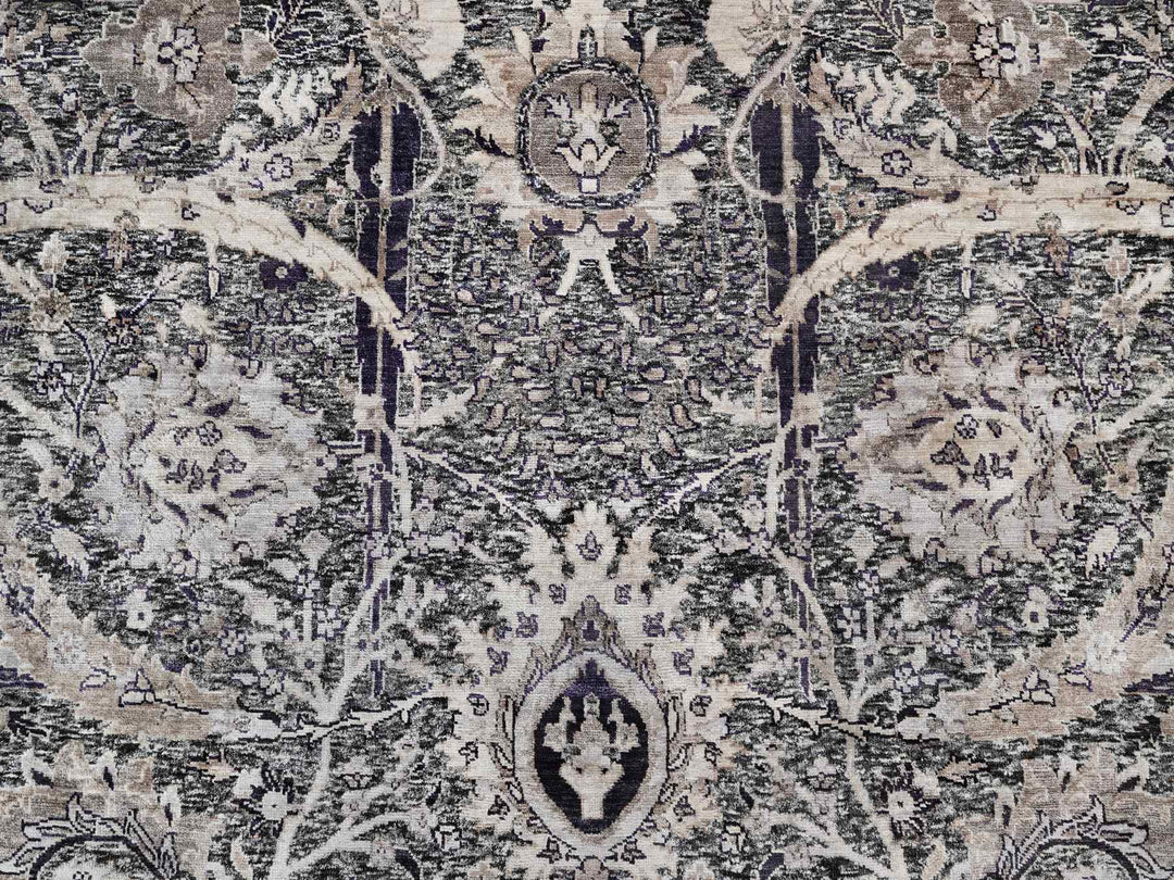 9'6" x 9'6" New Hand Knotted Brown Wool & Silk Round Oriental Rug - MOA10290958