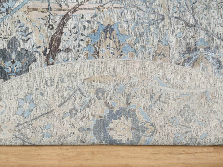 10'1" x 10'1" New Hand Knotted Ivory Wool & Silk Round Oriental Rug - MOA10290959