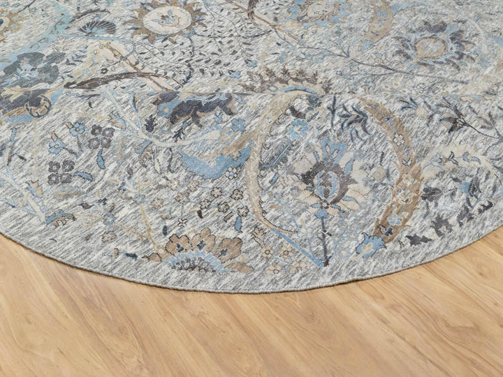 10'1" x 10'1" New Hand Knotted Ivory Wool & Silk Round Oriental Rug - MOA10290959